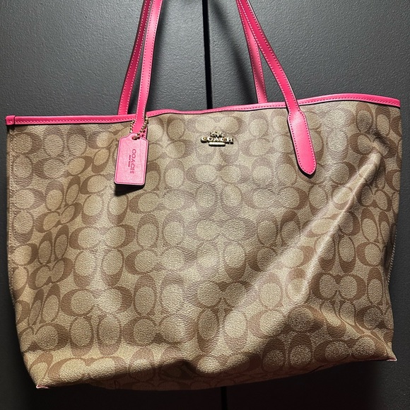 EUC…Coach Signature Canvas Tote Bag - Tan and Pink - Picture 3 of 15